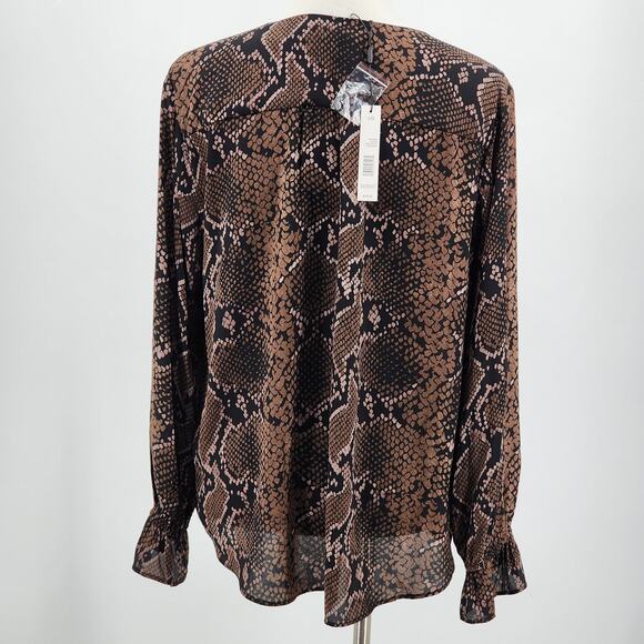 T Tahari Snakeskin Semi-Sheer V-Neck Blouse w/ Ruffle sleeve cuffs NWT Sz Large - Picture 4 of 8